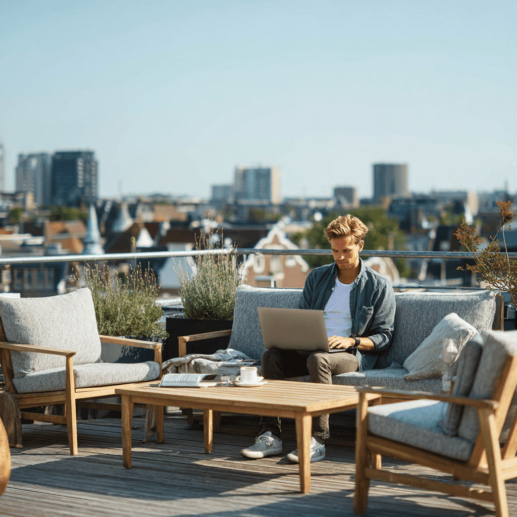 hombre trabajando remoto en terraza en cdmx
