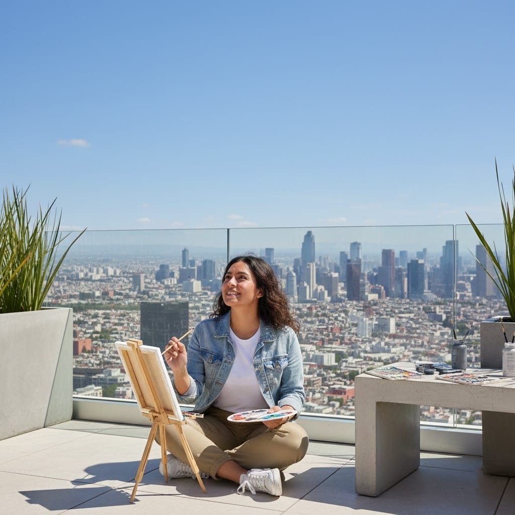 mujer-pintando-rooftop-depa-renta-cdmx