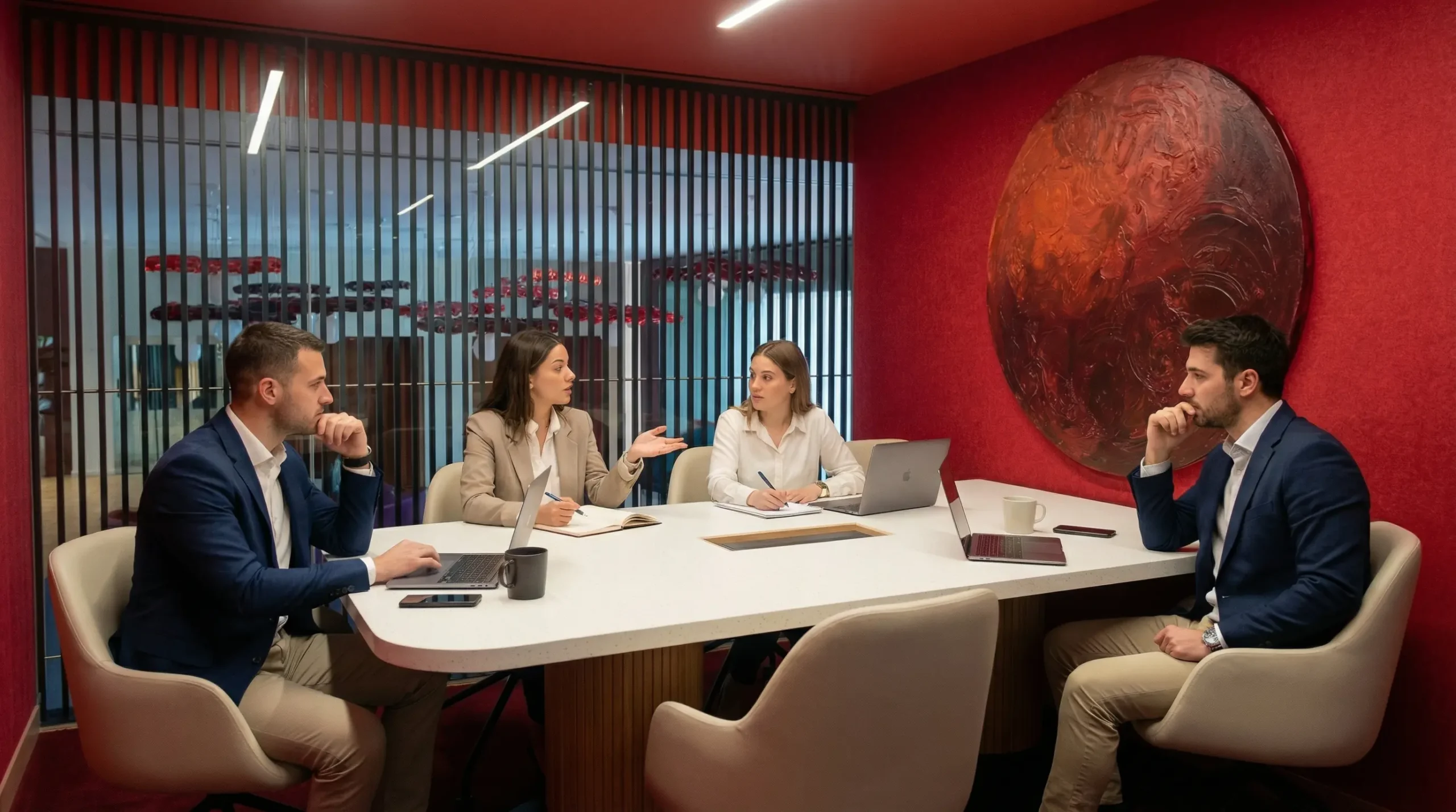 Área de coworking con espacios de trabajo en departamento Urbanista